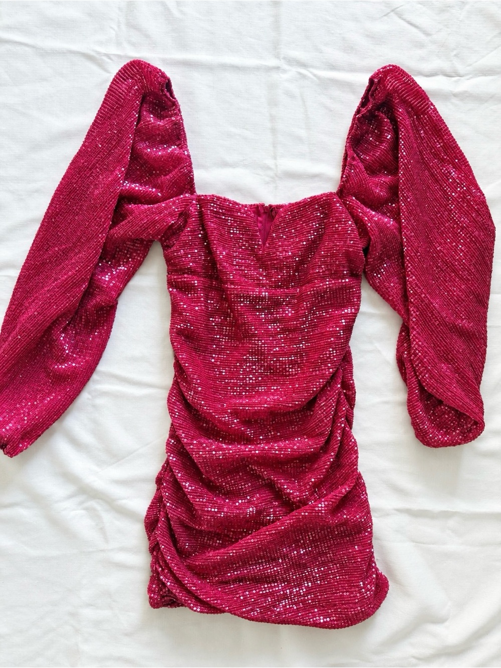 Altar’d State Pink Sequin Ruched Long Sleeve Mini Dress Size L
